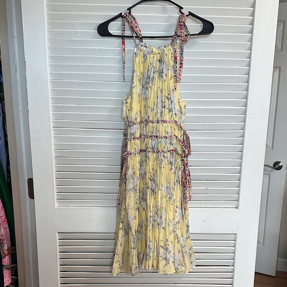 Rebecca Taylor Floral Yellow Pleated Dress